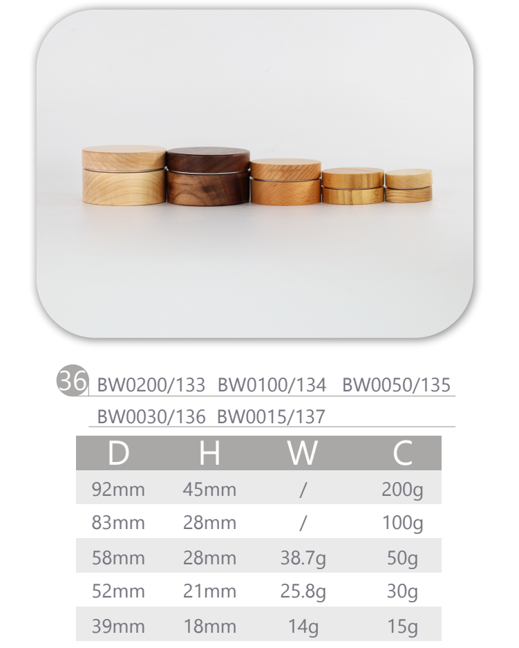 15 g, 30 g, 50 g, 100 g, 200 g Kosmetikdosen aus Aluminium mit Bambusdeckel